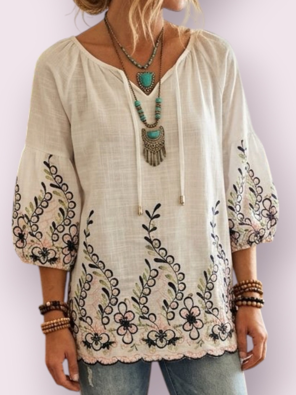 Anthropologie Kindred Embroidered Peasant Top Blouse White Size Medium